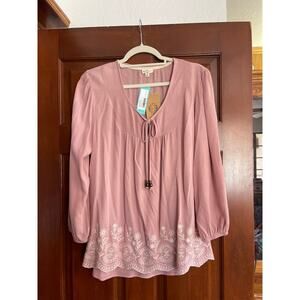 Mason & Belle embroidered Thai front peasant top size small light pink